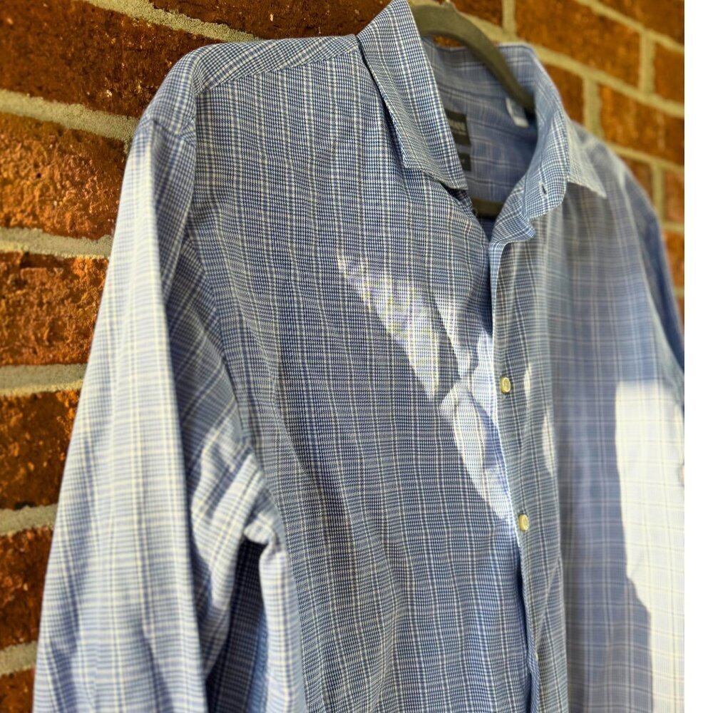 Armani Collezioni Men’s Slim Fit Dress Shirt Blue Check Long Sleeve Size 41/16